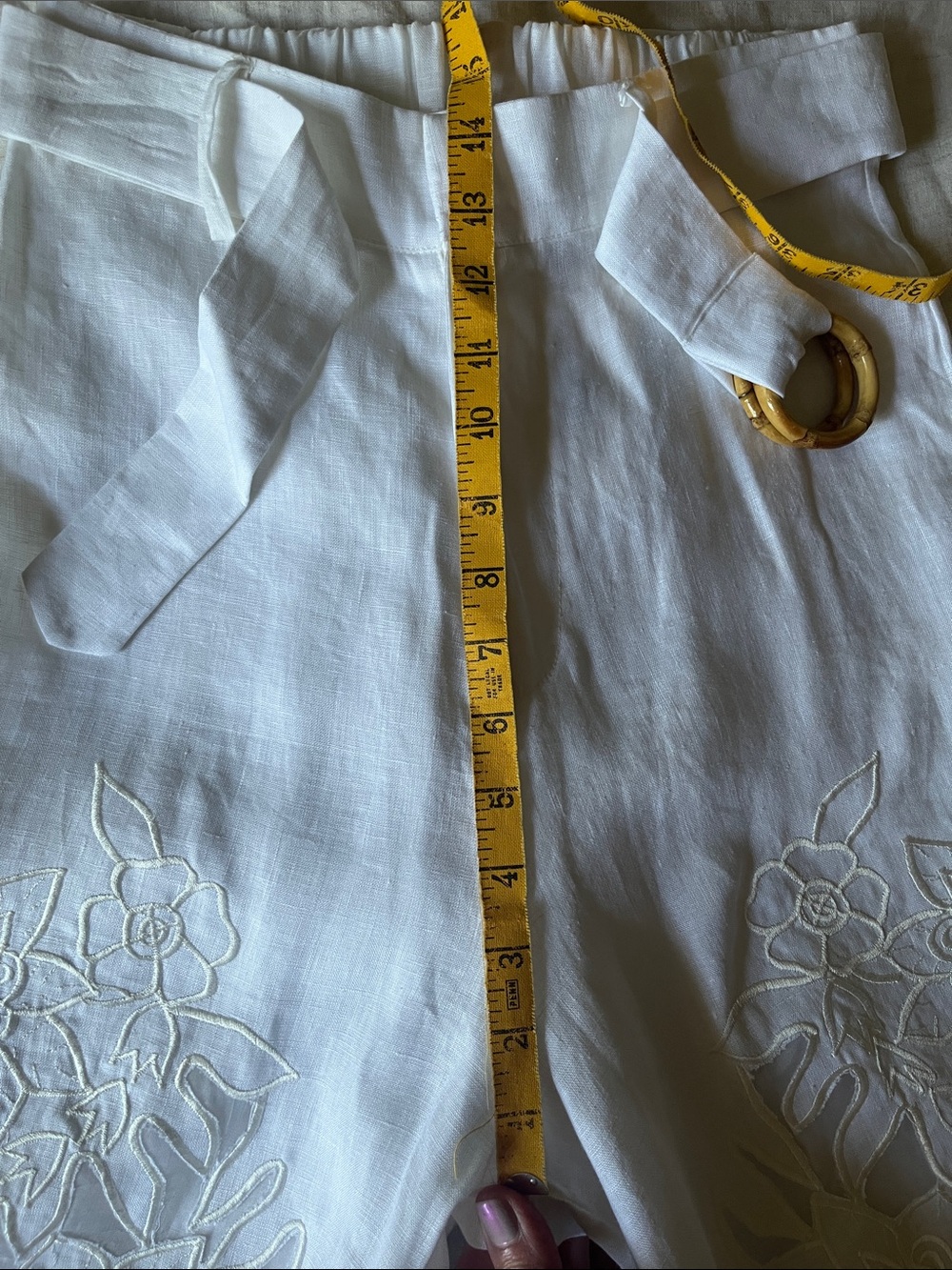 Chasing Unicorns βοΈ White Linen Cutwork Embroidery Wide Leg Trousers sz XS/Small - Picture 12 of 16